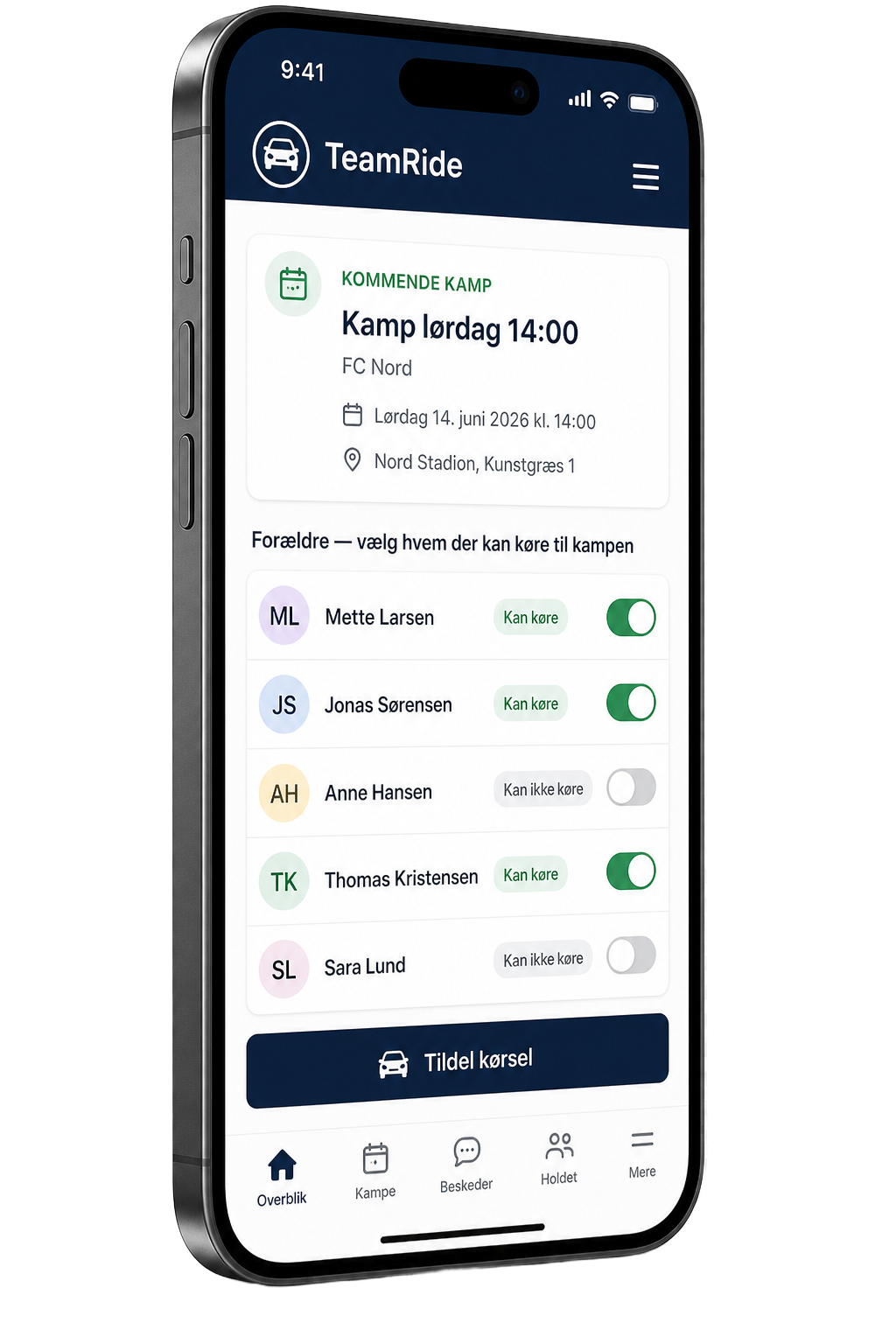TeamRide app vist på iPhone
